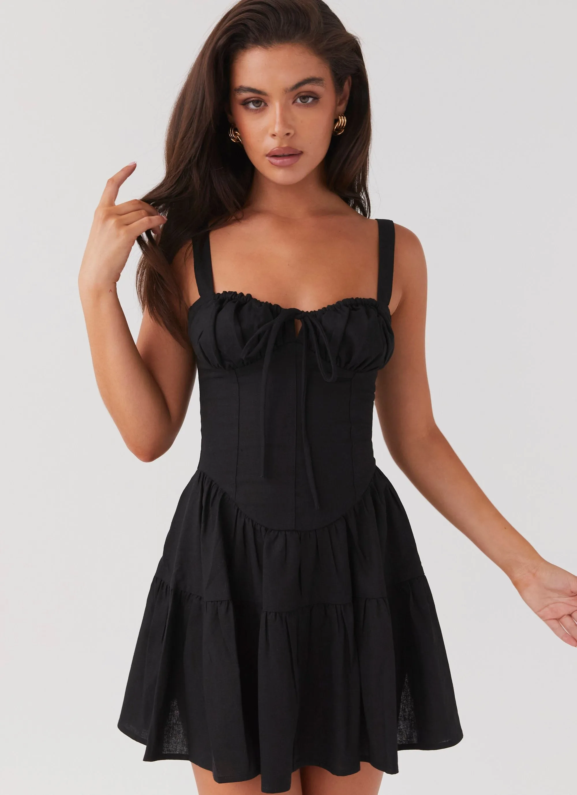 Lucie Linen Mini Dress - Black sold by Peppermayo