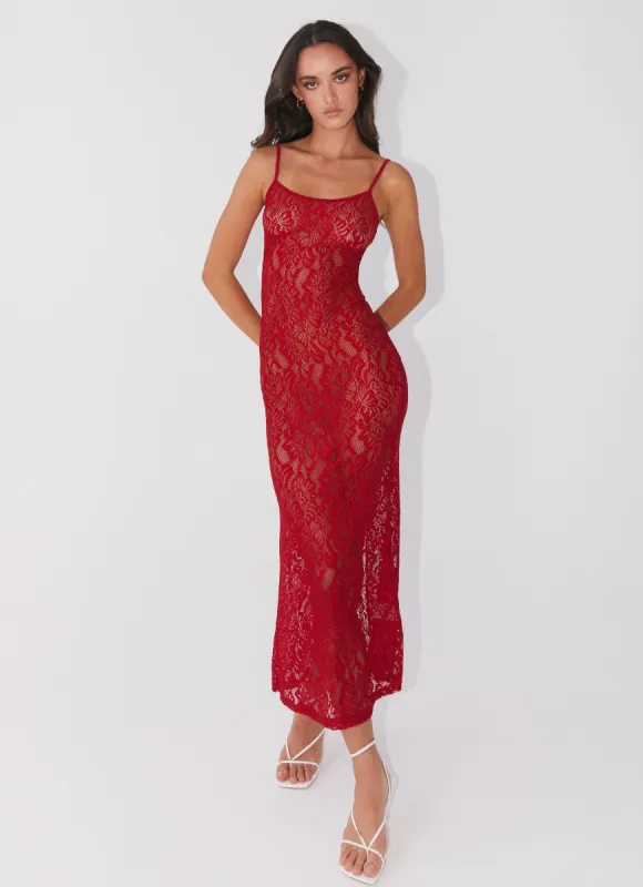 Leona Lace Maxi Dress - Red Rose sold by Peppermayo
