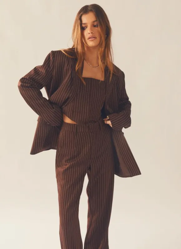 Talula Pinstripe Blazer - Chocolate made by Peppermayo