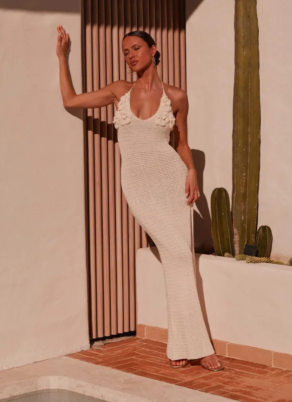 Zara Rose Crochet Maxi Dress - Ivory sold by Peppermayo