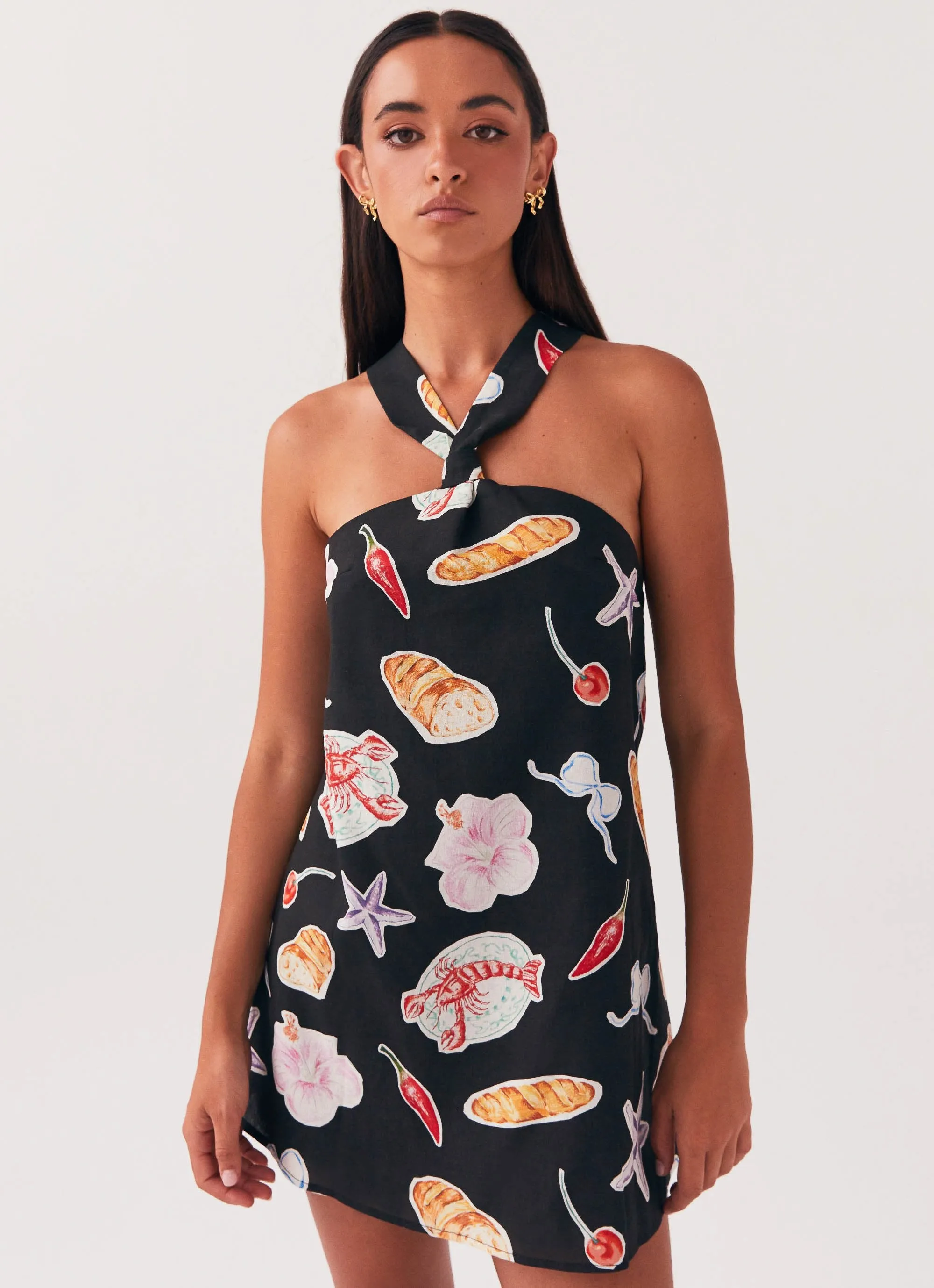 Keira Linen Mini Dress - Black Banchetto sold by Peppermayo