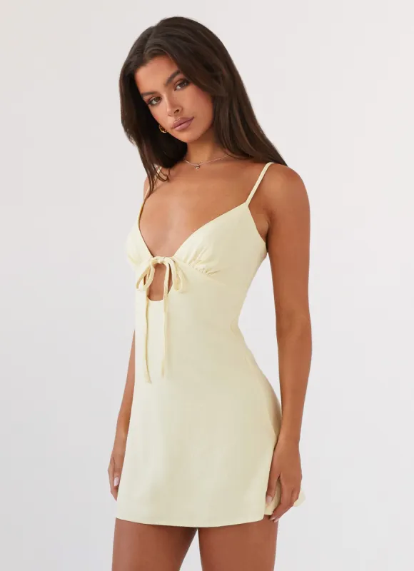 Flora Linen Mini Dress - Lemon sold by Peppermayo