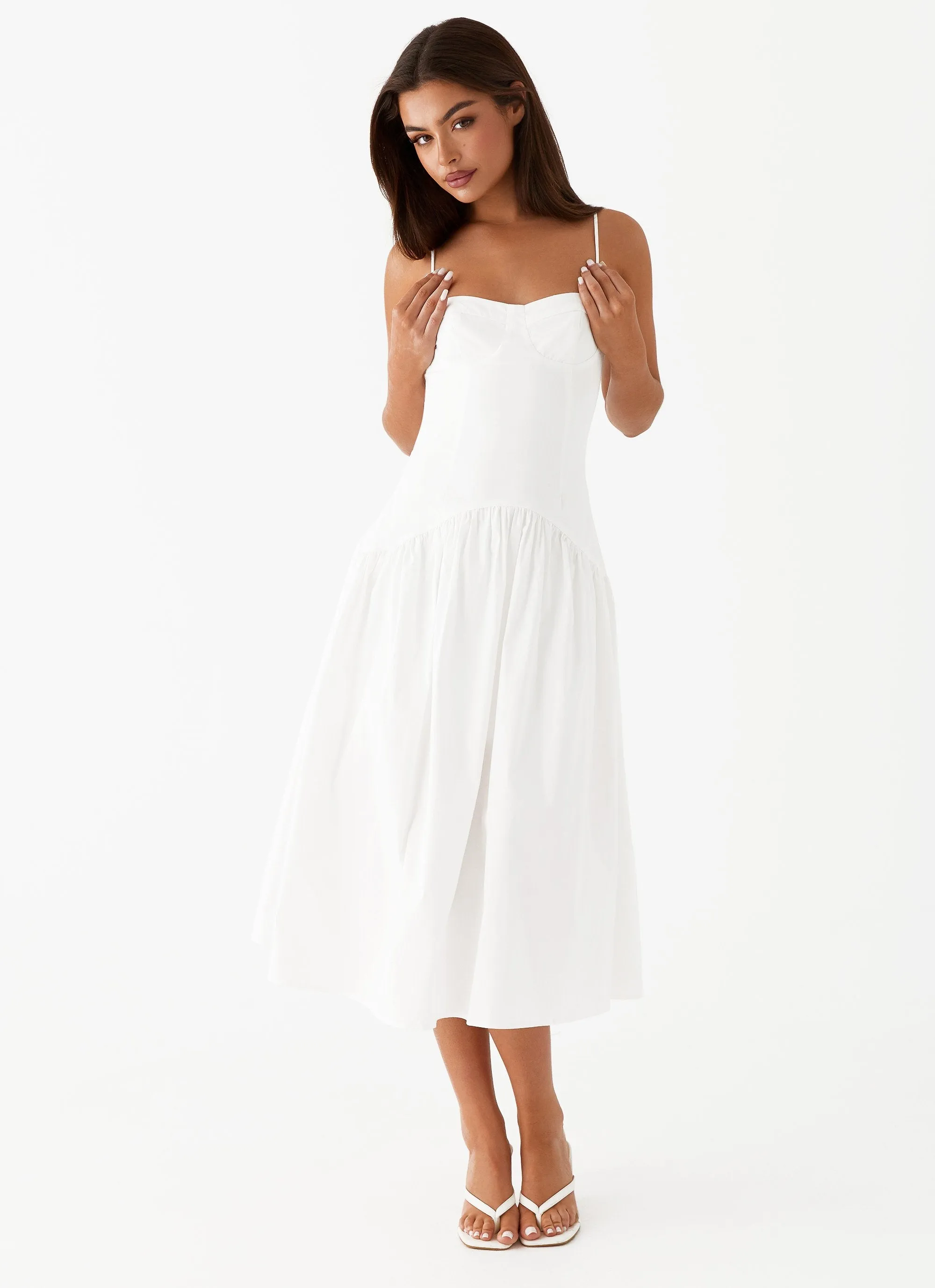 Yvette Corset Midi Dress - White sold by Peppermayo
