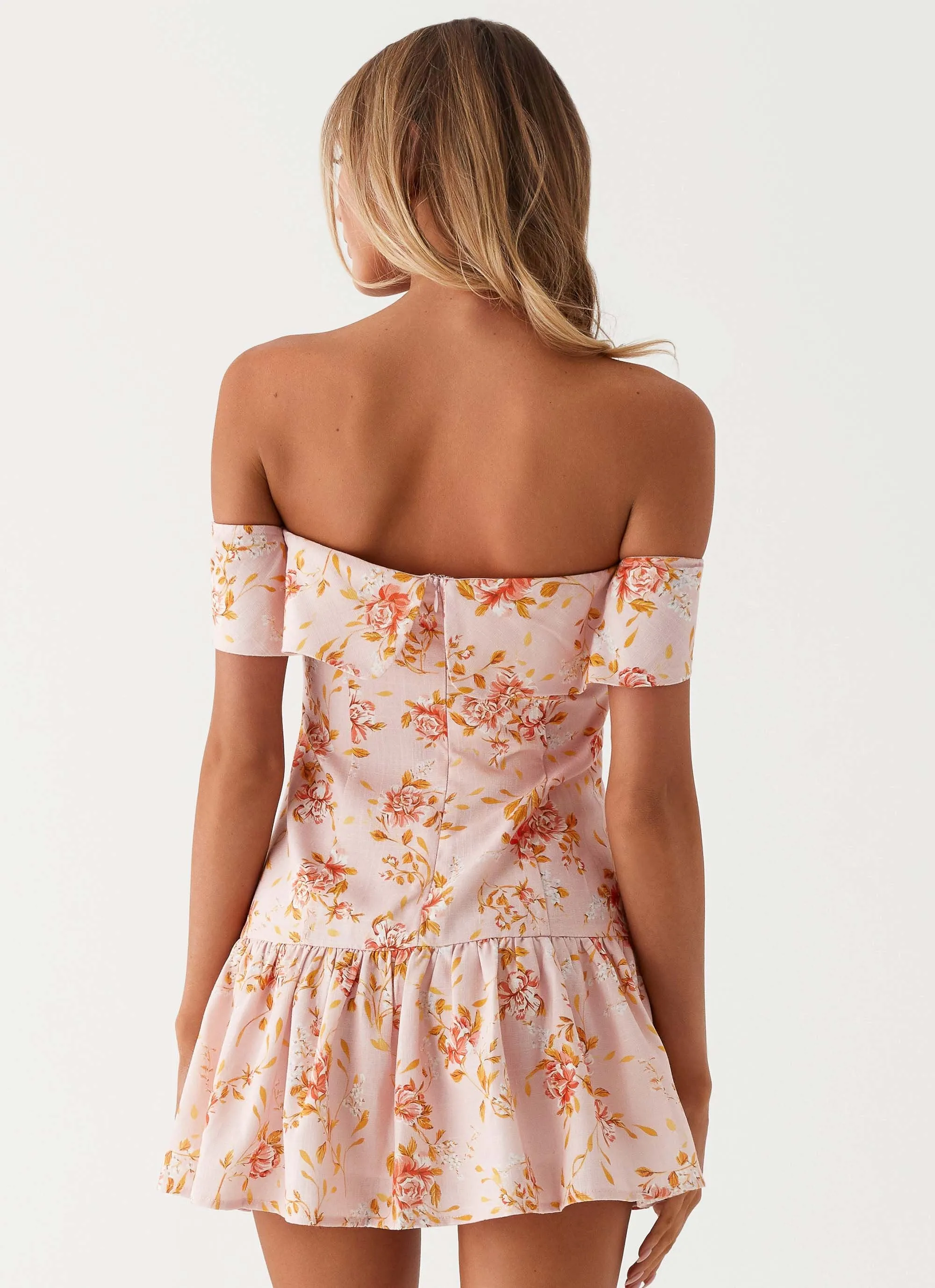 Aries Off Shoulder Linen Mini Dress - Pink Floral sold by Peppermayo product image thumbnail 4