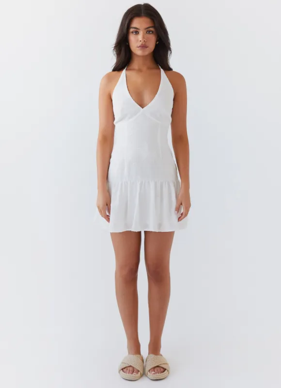 Selena Halter Mini Dress - White sold by Peppermayo
