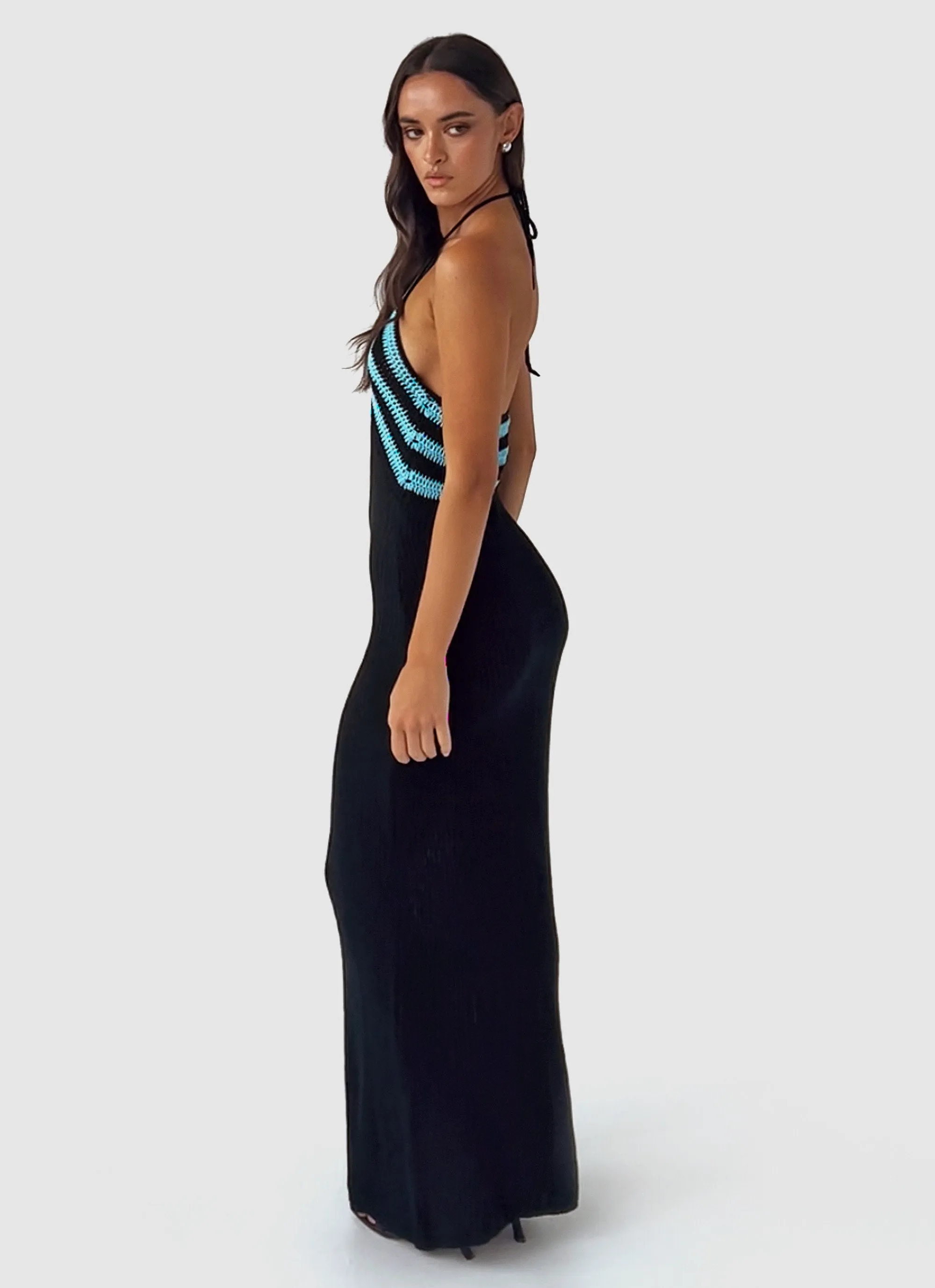 Masterpiece Halterneck Crochet Maxi Dress - Azure Stripe sold by Peppermayo product image thumbnail 2