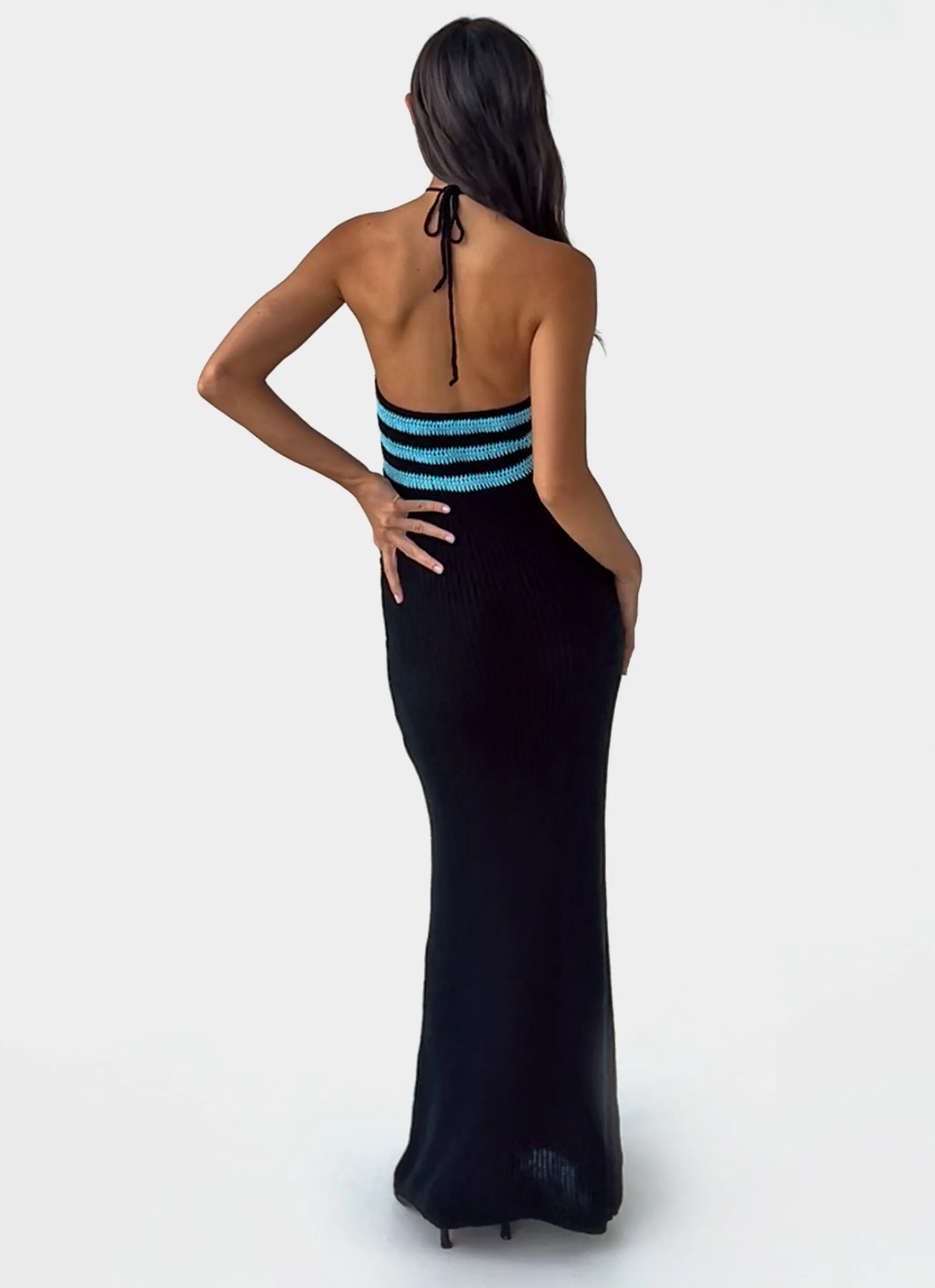 Masterpiece Halterneck Crochet Maxi Dress - Azure Stripe sold by Peppermayo product image thumbnail 3
