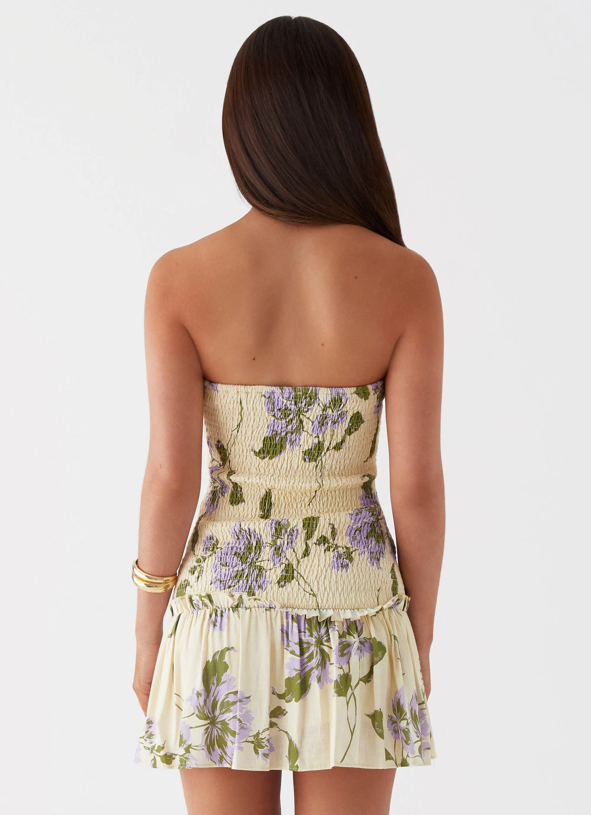 Break From Toronto Linen Mini Dress - Yellow Purple Floral sold by Peppermayo product image thumbnail 4