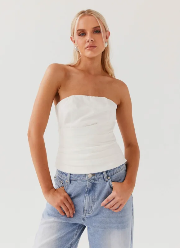 Hidden Road Linen Pleated Corset - White sold by Peppermayo