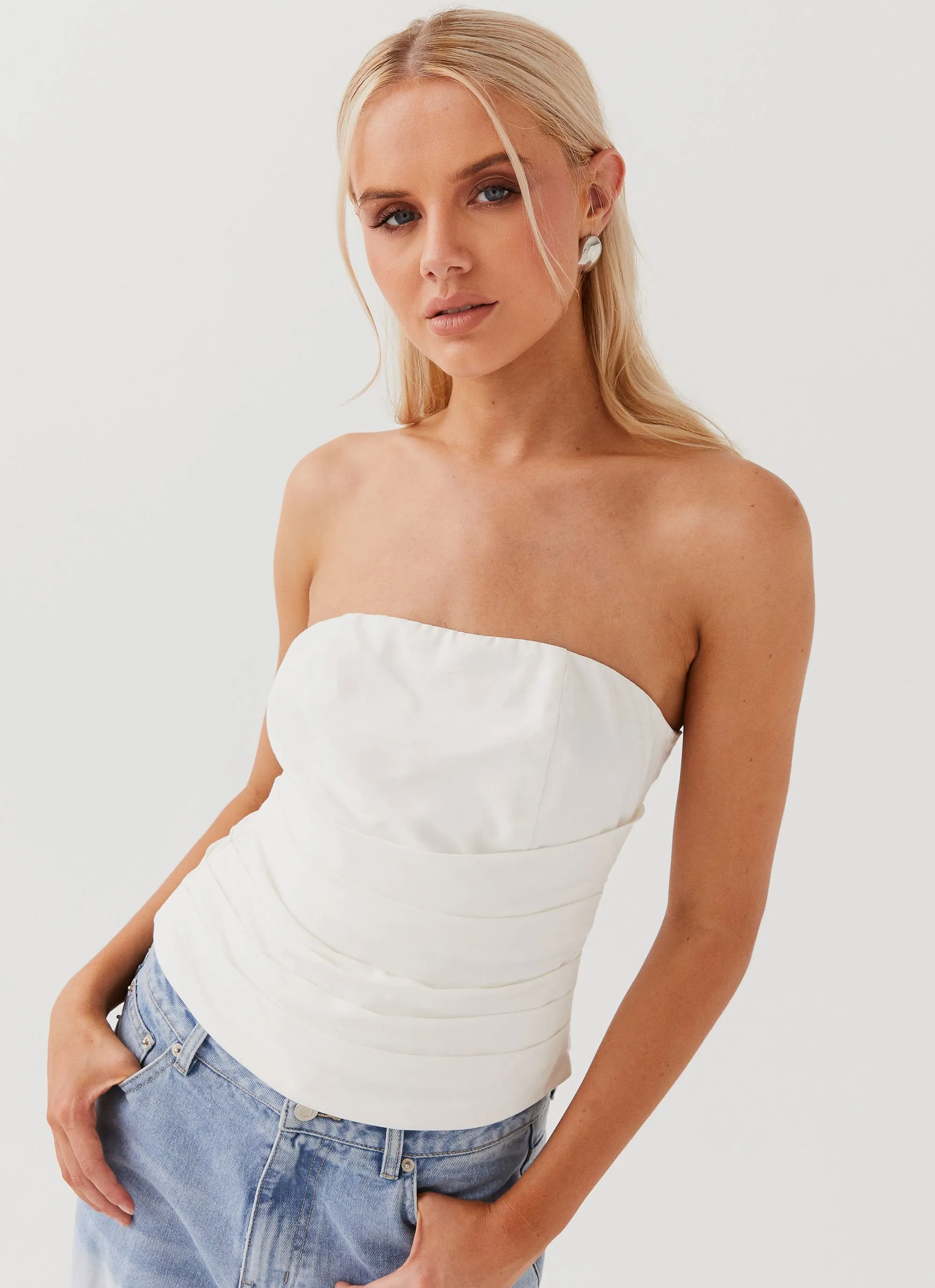 Hidden Road Linen Pleated Corset - White sold by Peppermayo product image thumbnail 5