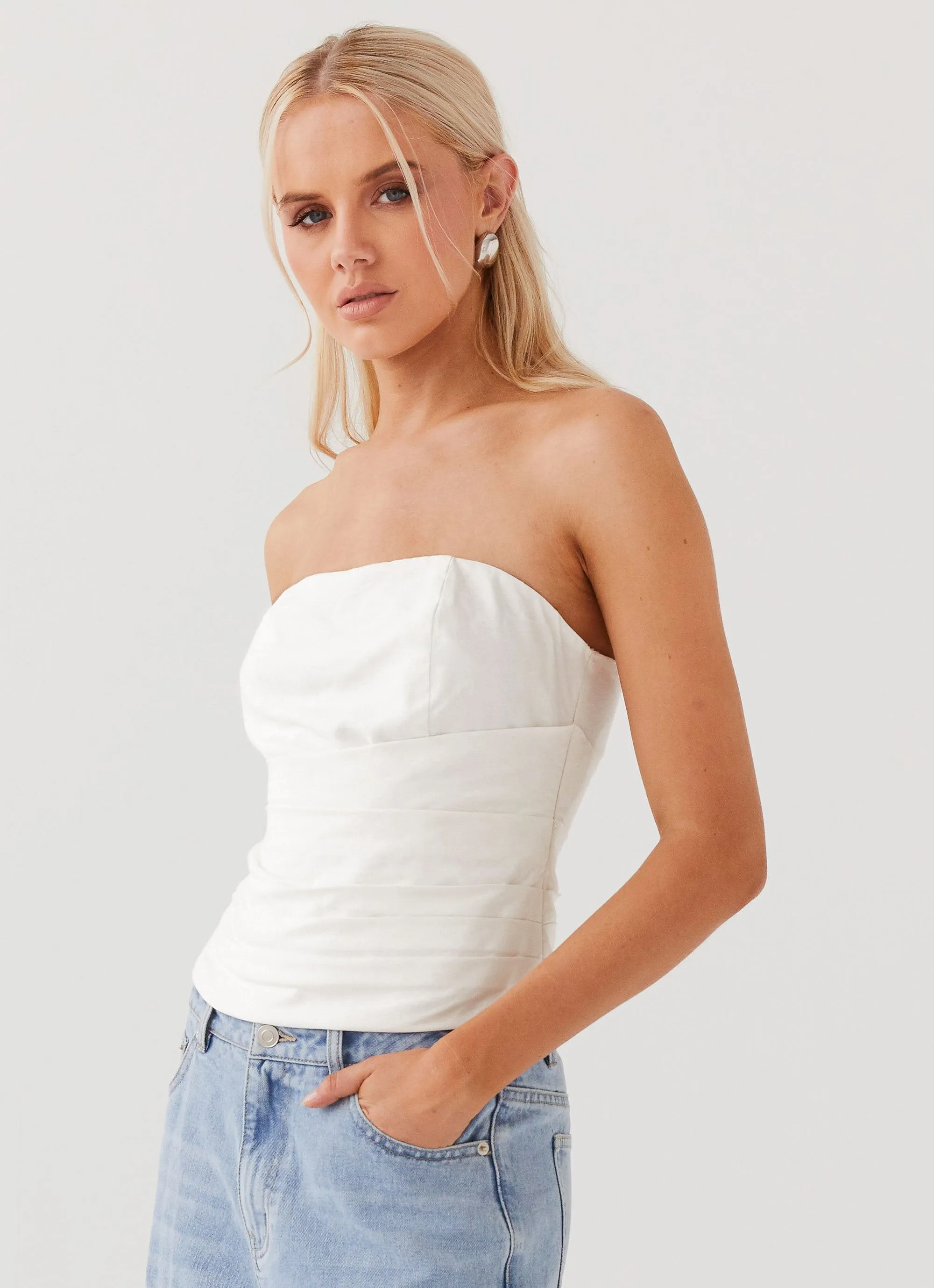 Hidden Road Linen Pleated Corset - White sold by Peppermayo product image thumbnail 2