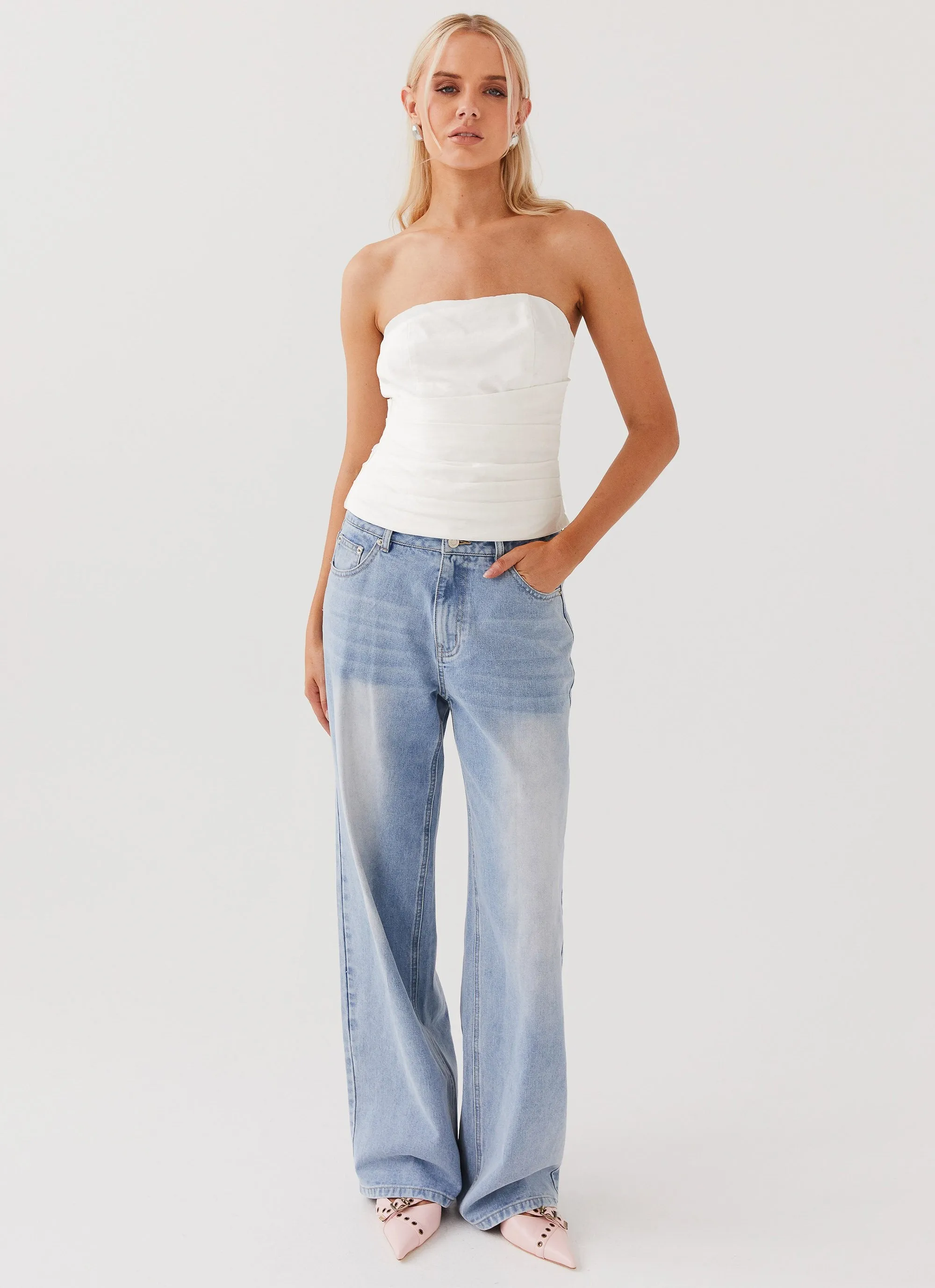 Hidden Road Linen Pleated Corset - White sold by Peppermayo product image thumbnail 3