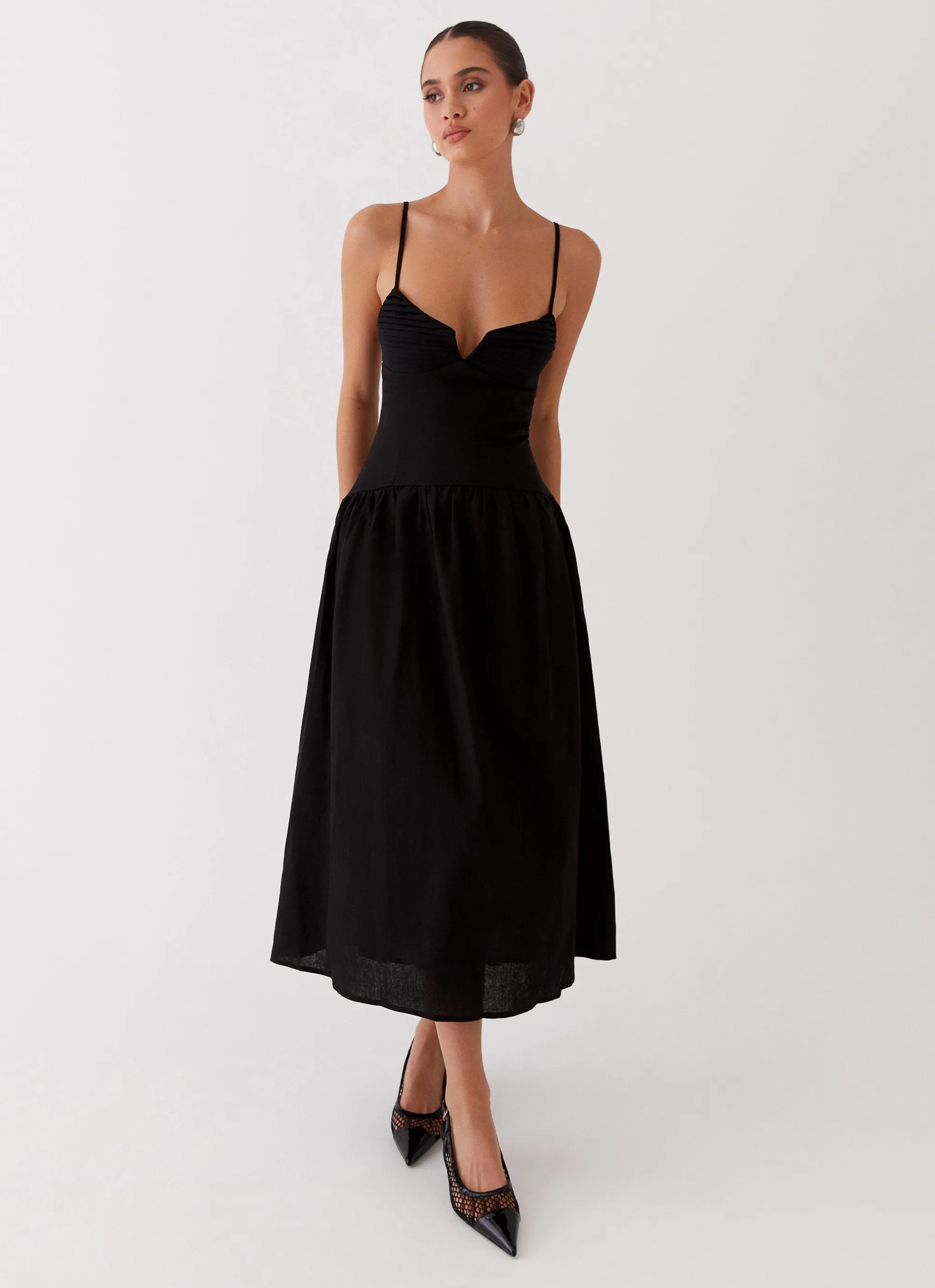 Louvelle Linen Maxi Dress - Black sold by Peppermayo