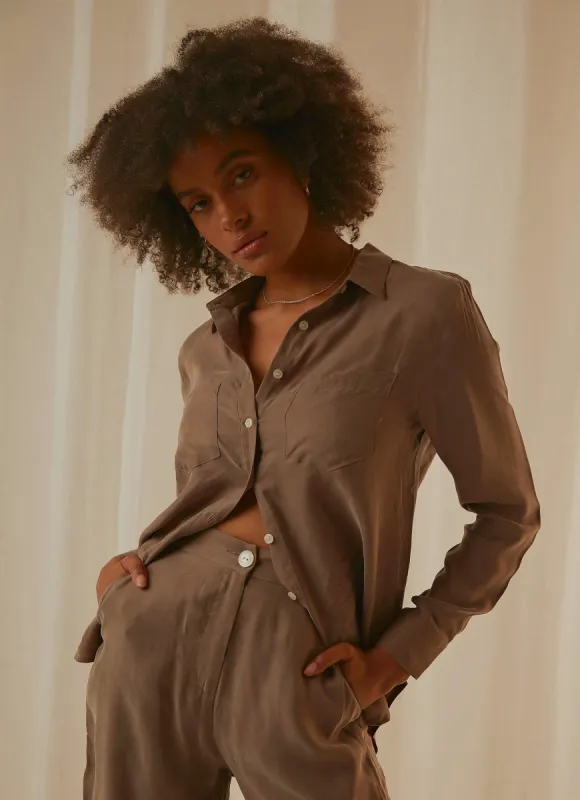 Gia Cupro Shirt - Ash sold by Peppermayo