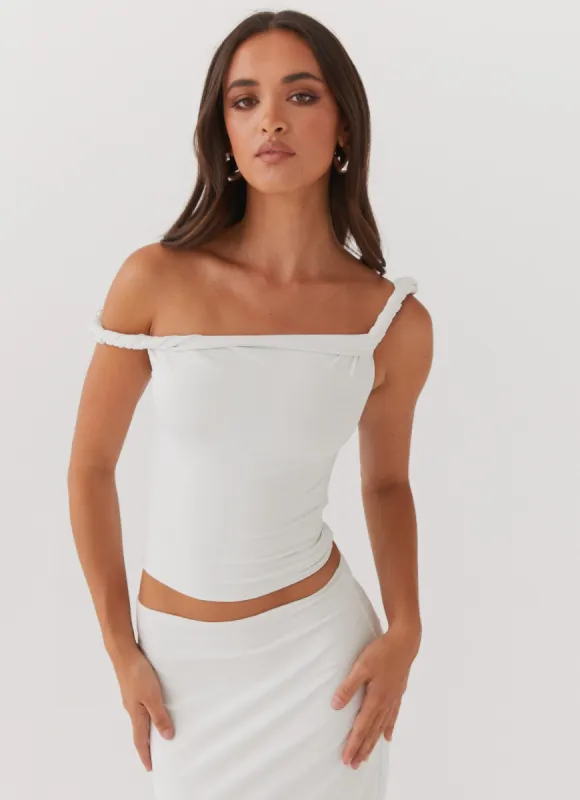 Solace Soul Twist Shoulder Top - Ivory sold by Peppermayo