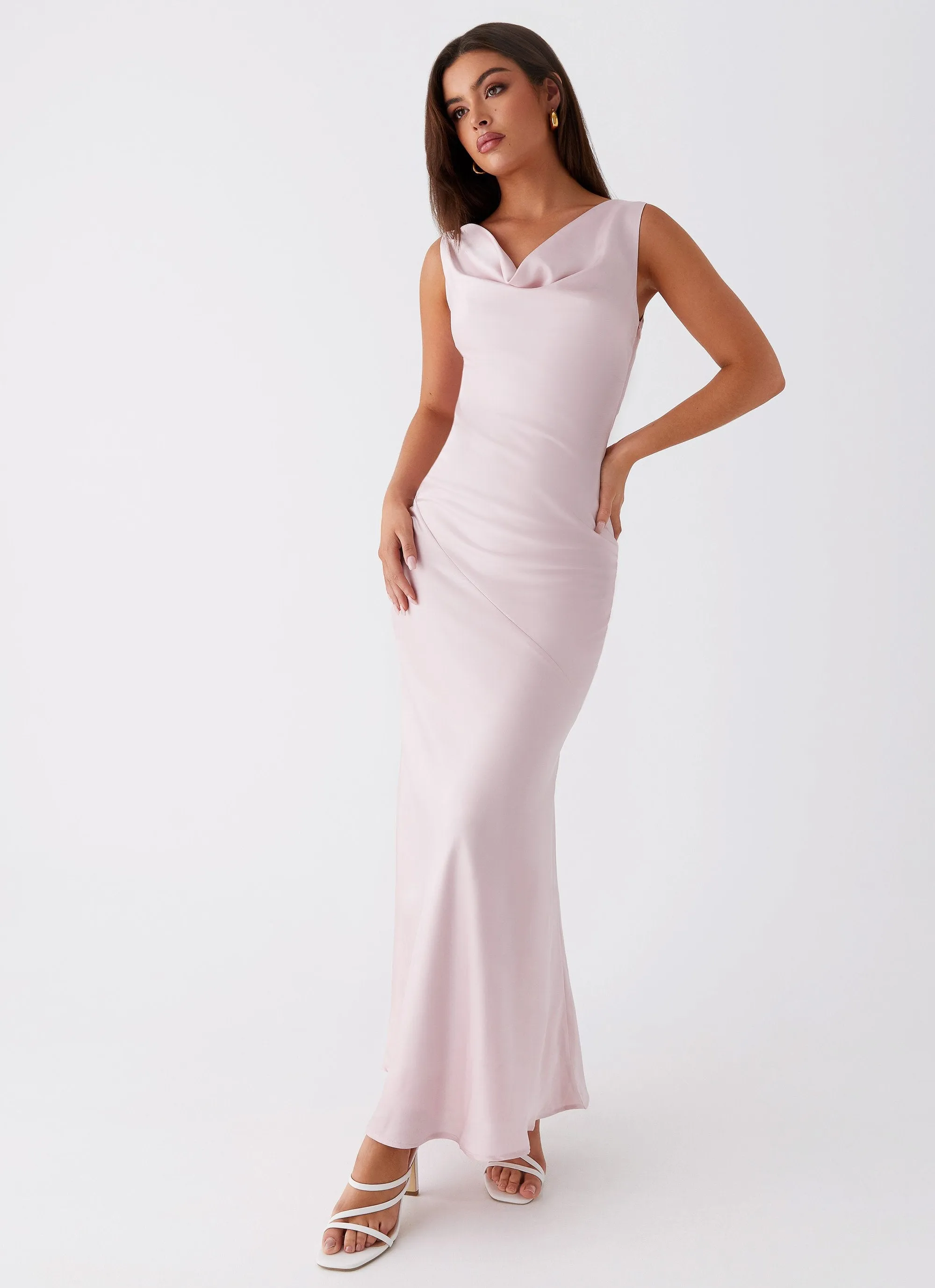 Be Mine Satin Maxi Dress - Mauve Pink sold by Peppermayo