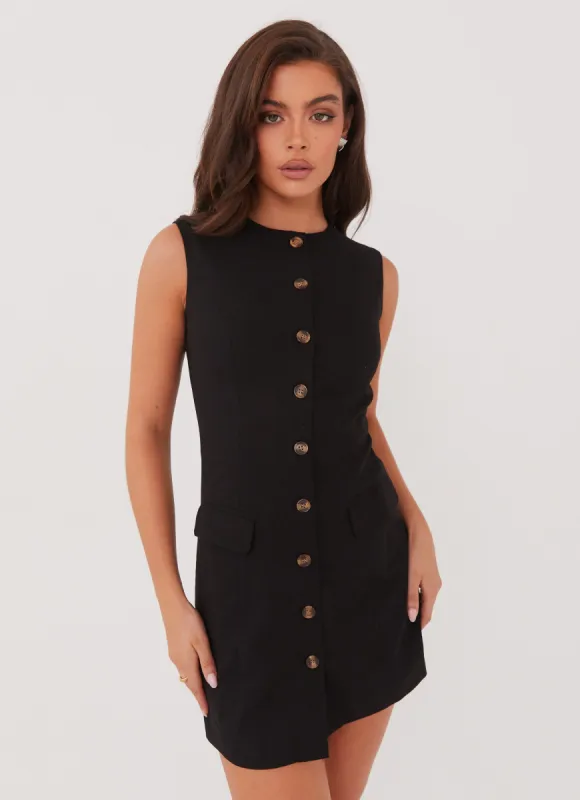 Castello Fiore Linen Mini Dress - Black sold by Peppermayo