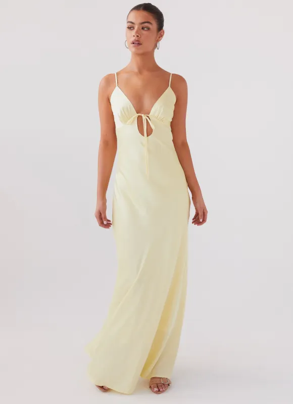 Flora Satin Maxi Dress - Lemon sold by Peppermayo
