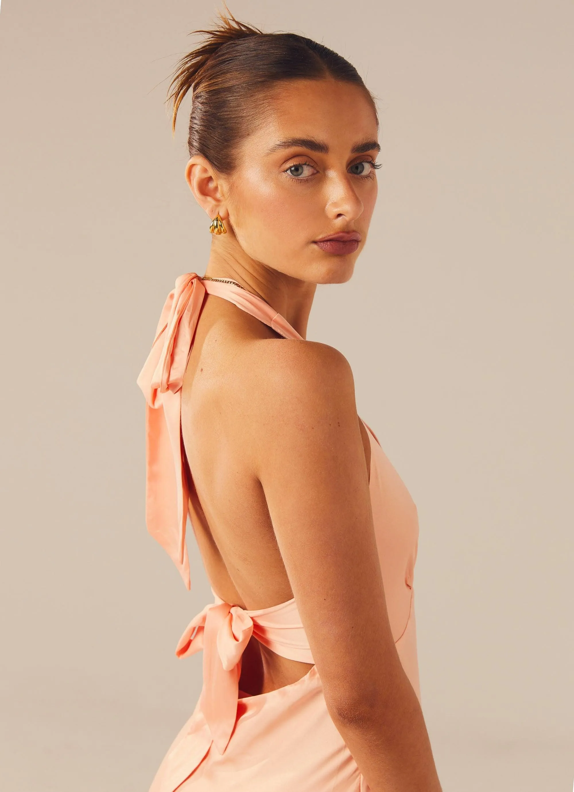 Heavy Hearted Satin Maxi Dress - Peach sold by Peppermayo product image thumbnail 5