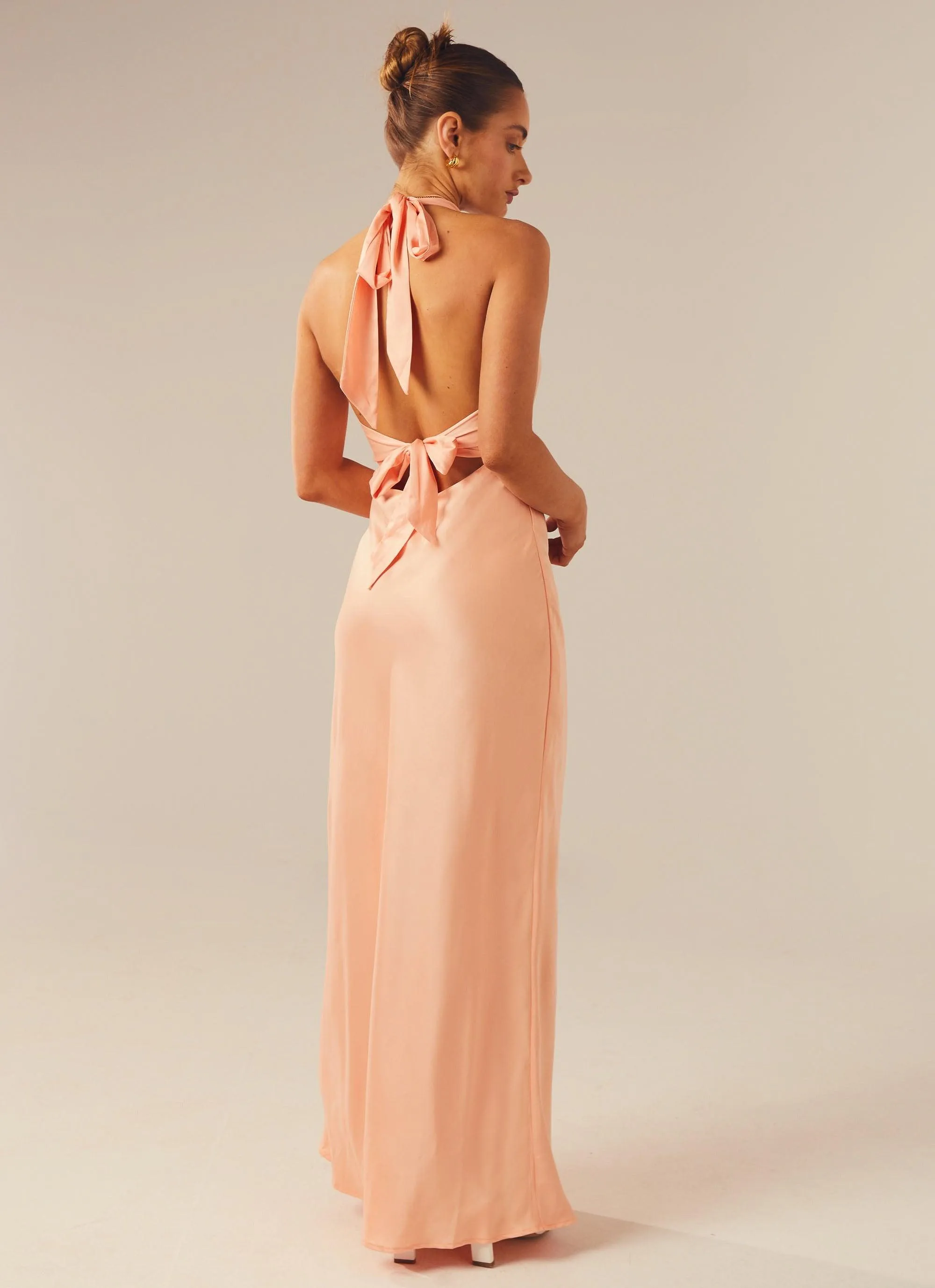 Heavy Hearted Satin Maxi Dress - Peach sold by Peppermayo product image thumbnail 3