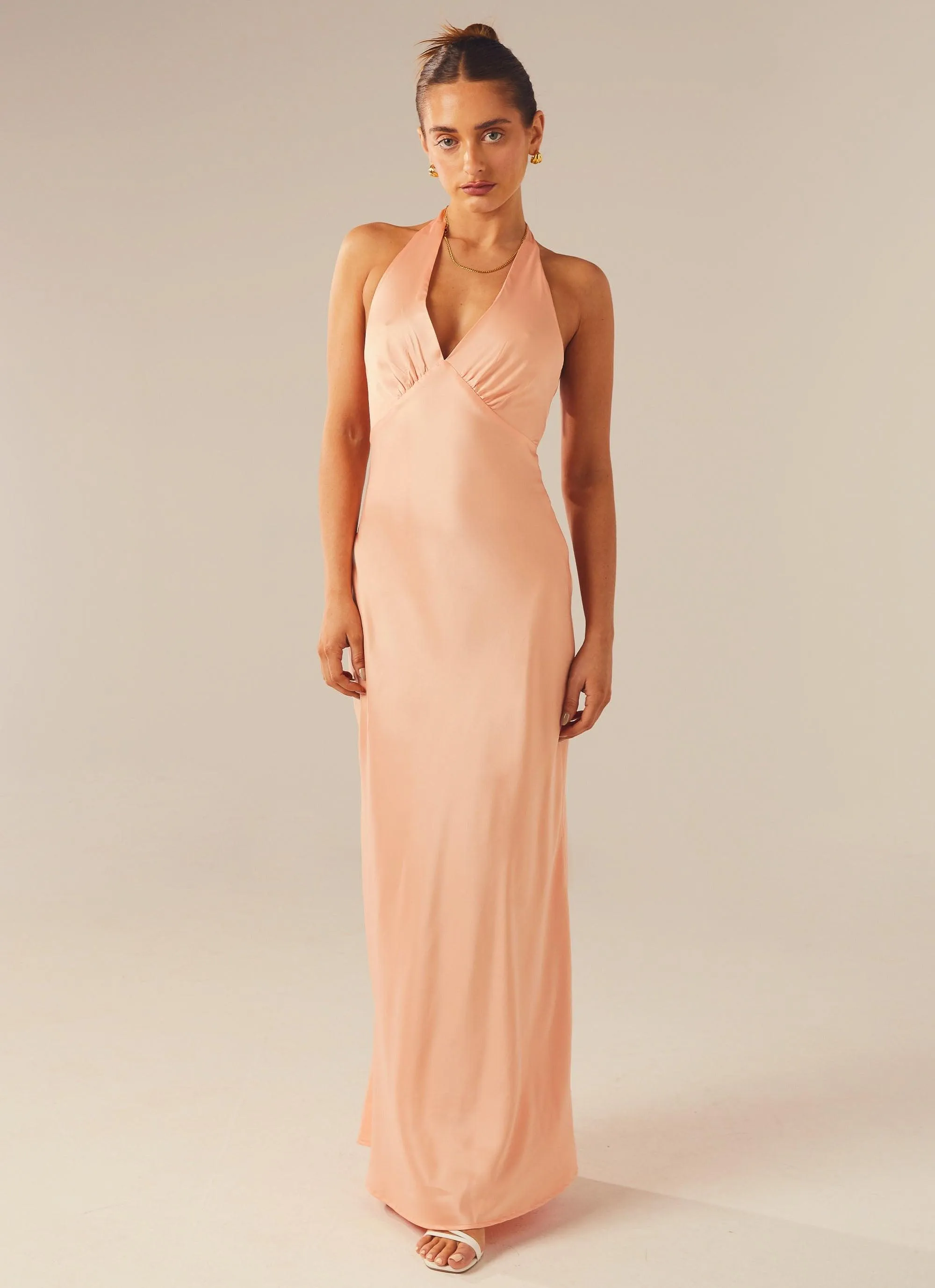 Heavy Hearted Satin Maxi Dress - Peach sold by Peppermayo product image thumbnail 4