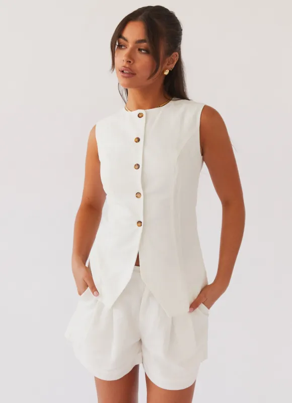 Born For Bordeaux Linen Vest - White sold by Peppermayo