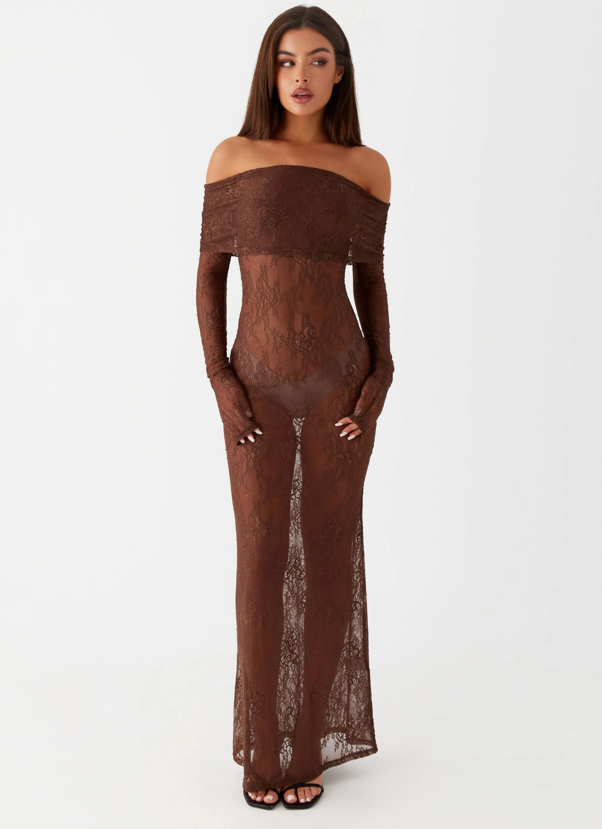 Nadia Lace Maxi Dress - Chocolate sold by Peppermayo product image thumbnail 2