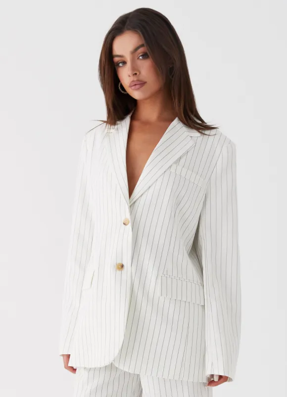 Can't Leave Pinstripe Oversized Blazer - White Pinstripe sold by Peppermayo