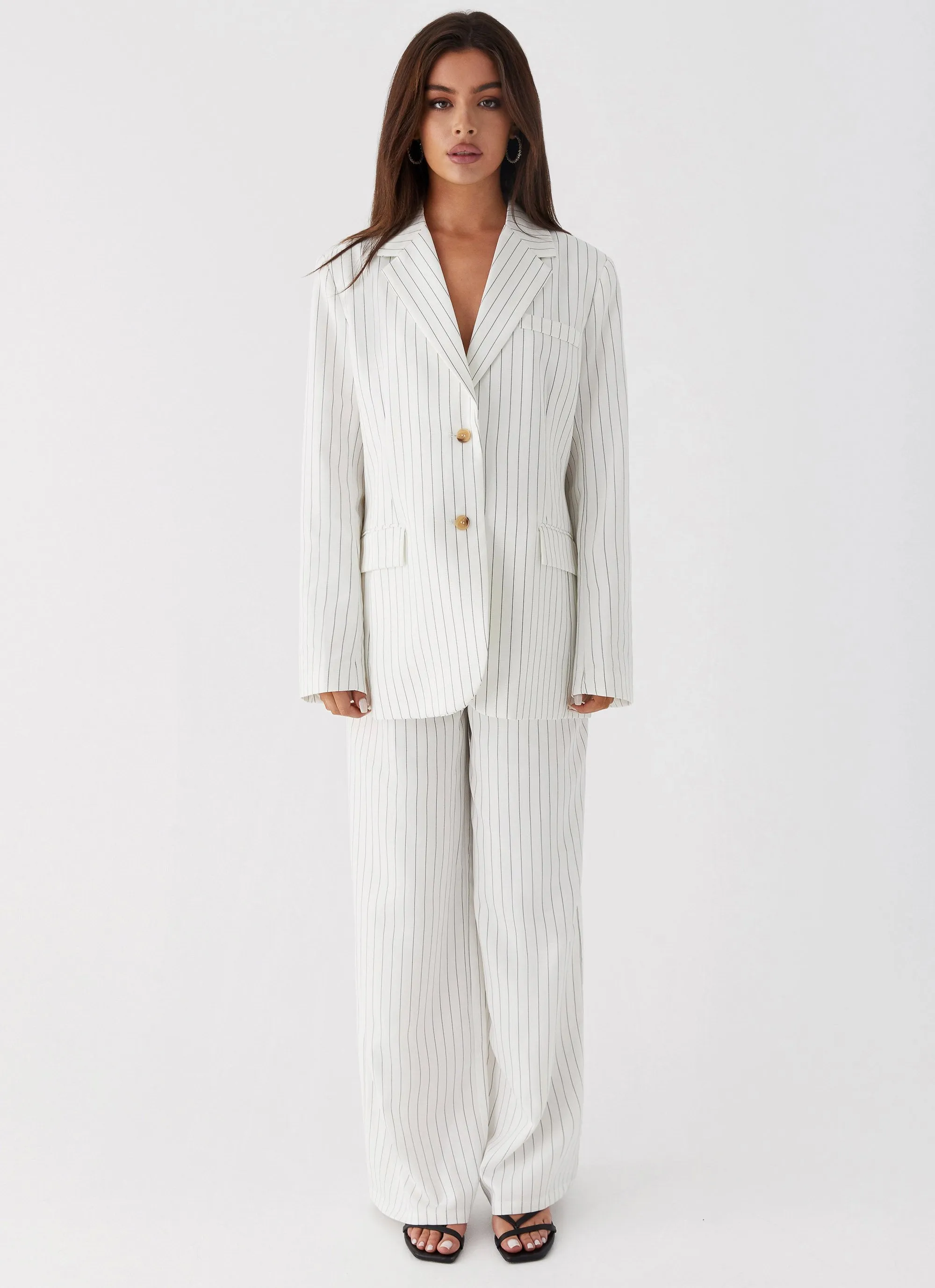 Can't Leave Pinstripe Oversized Blazer - White Pinstripe sold by Peppermayo product image thumbnail 3
