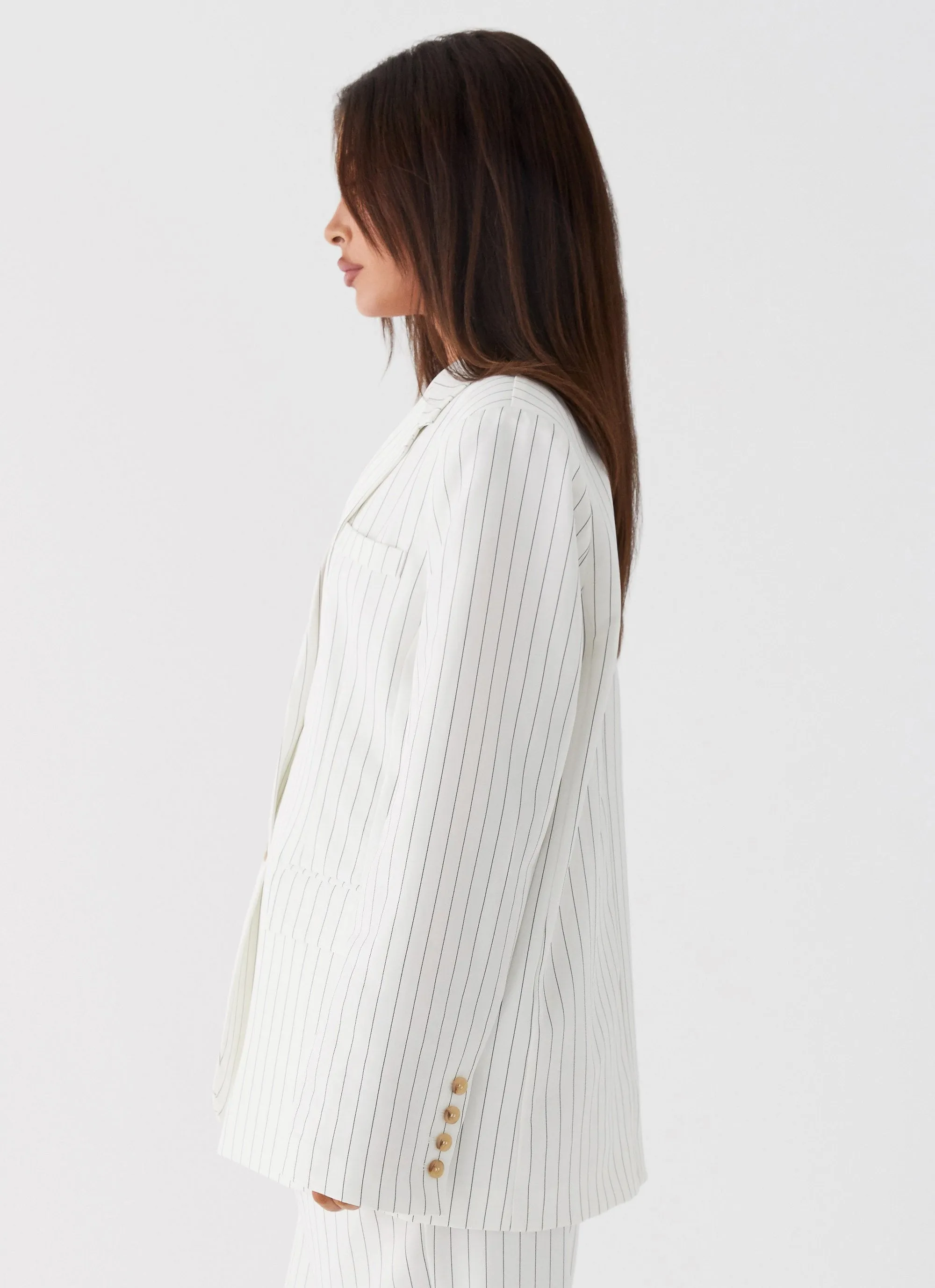 Can't Leave Pinstripe Oversized Blazer - White Pinstripe sold by Peppermayo product image thumbnail 4