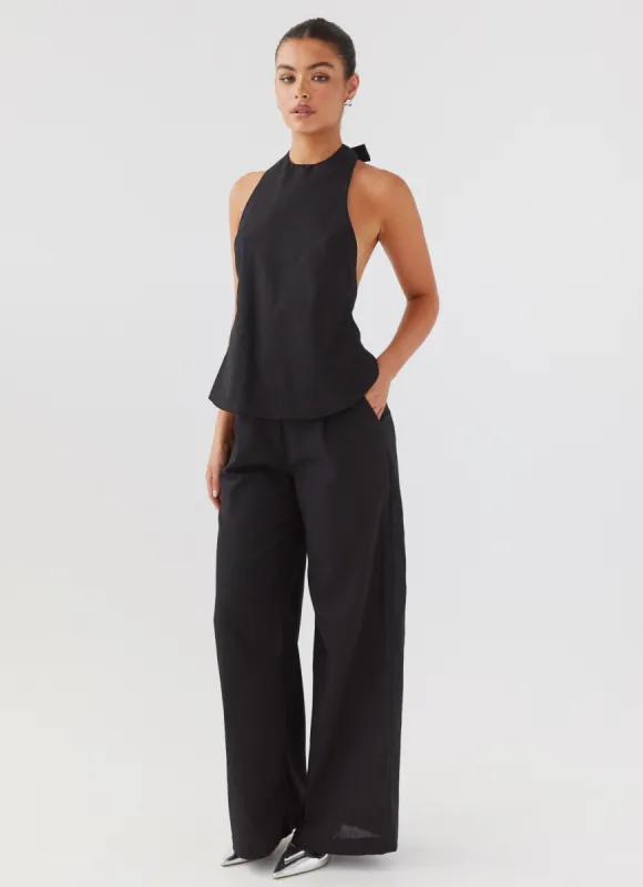 Heatwave Linen Wide Leg Pants - Black sold by Peppermayo