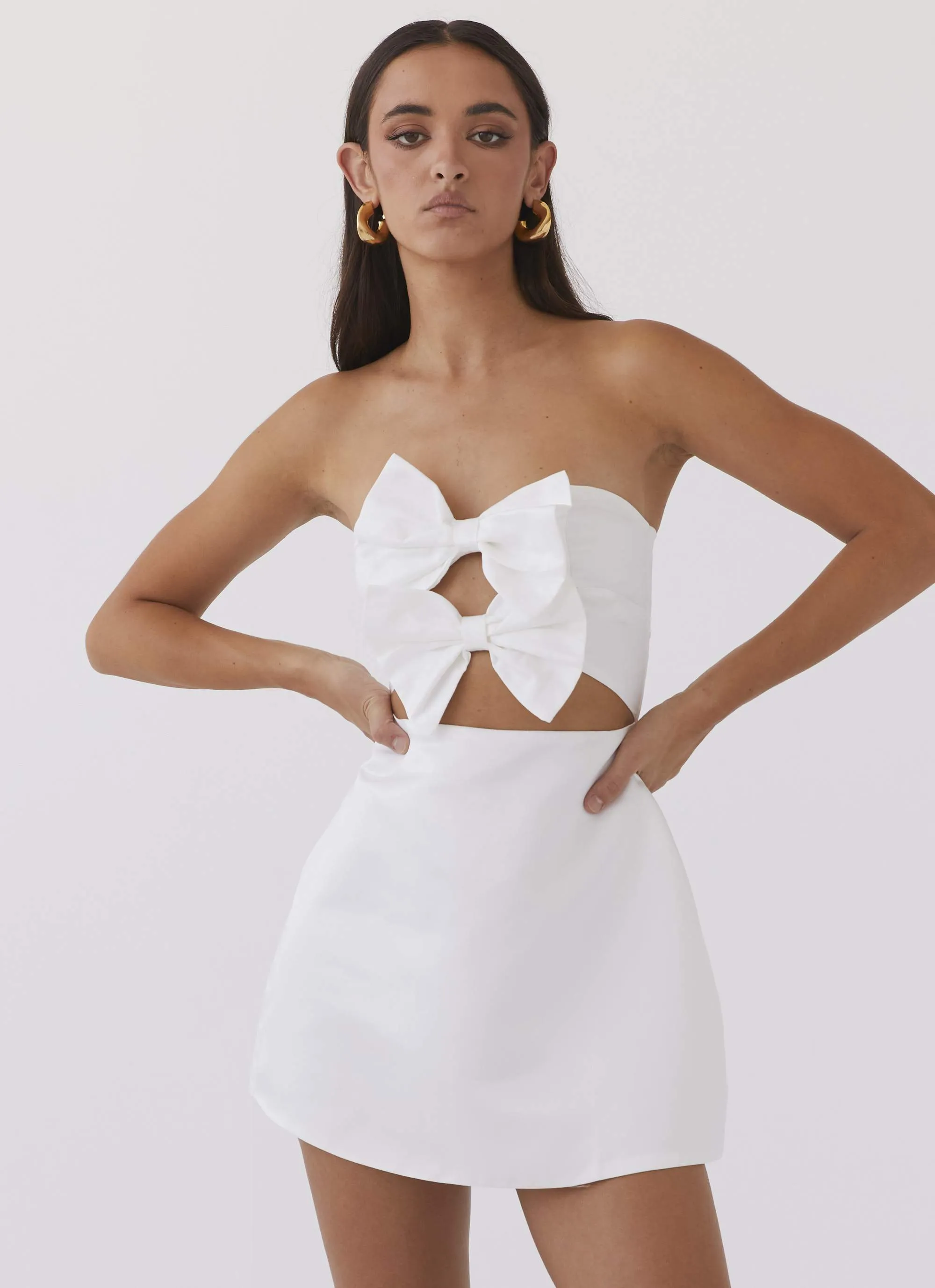 Girl Crush Bow Mini Dress - White sold by Peppermayo