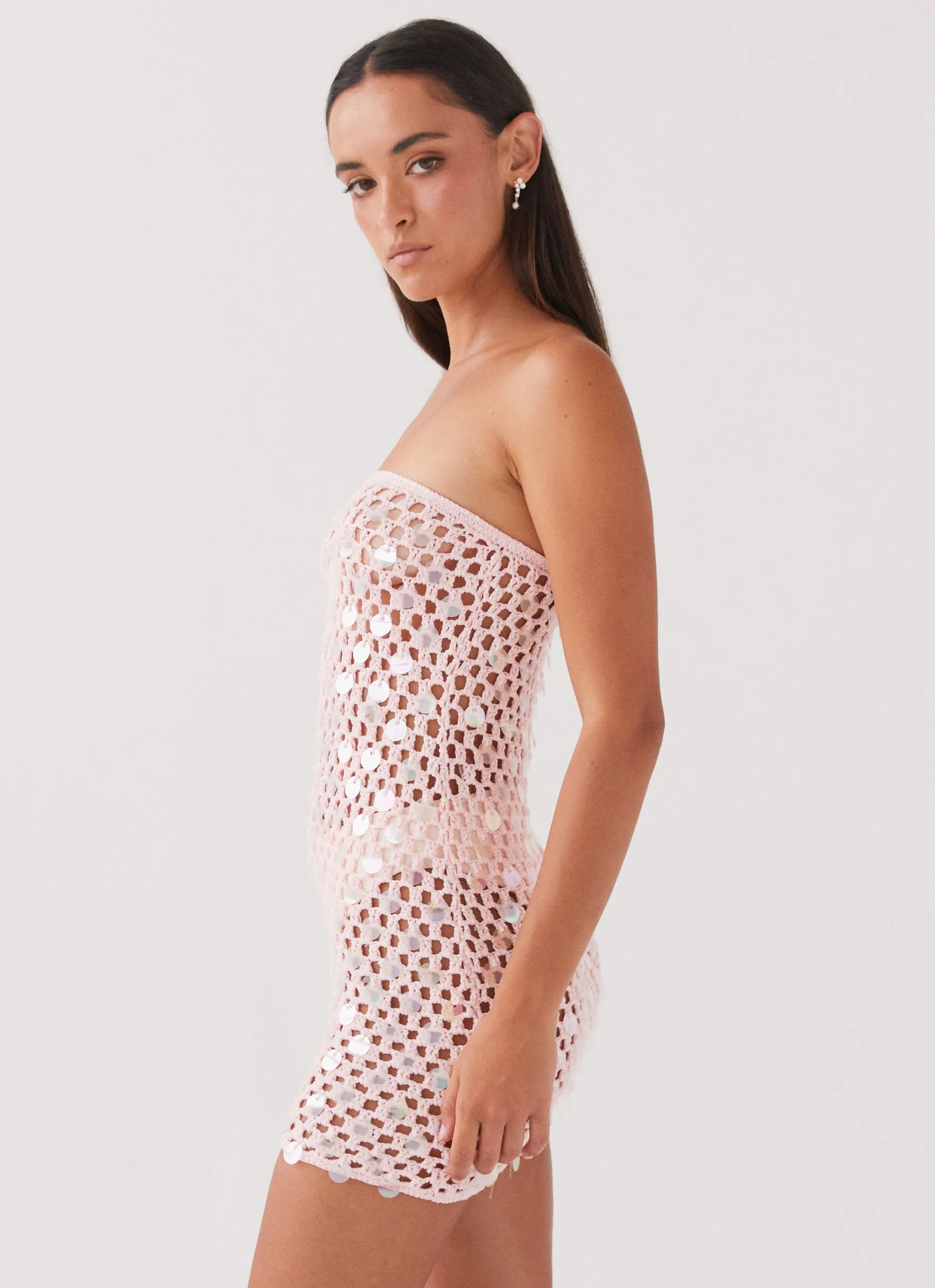 Montana Sequin Crochet Mini Dress - Pink sold by Peppermayo product image thumbnail 2