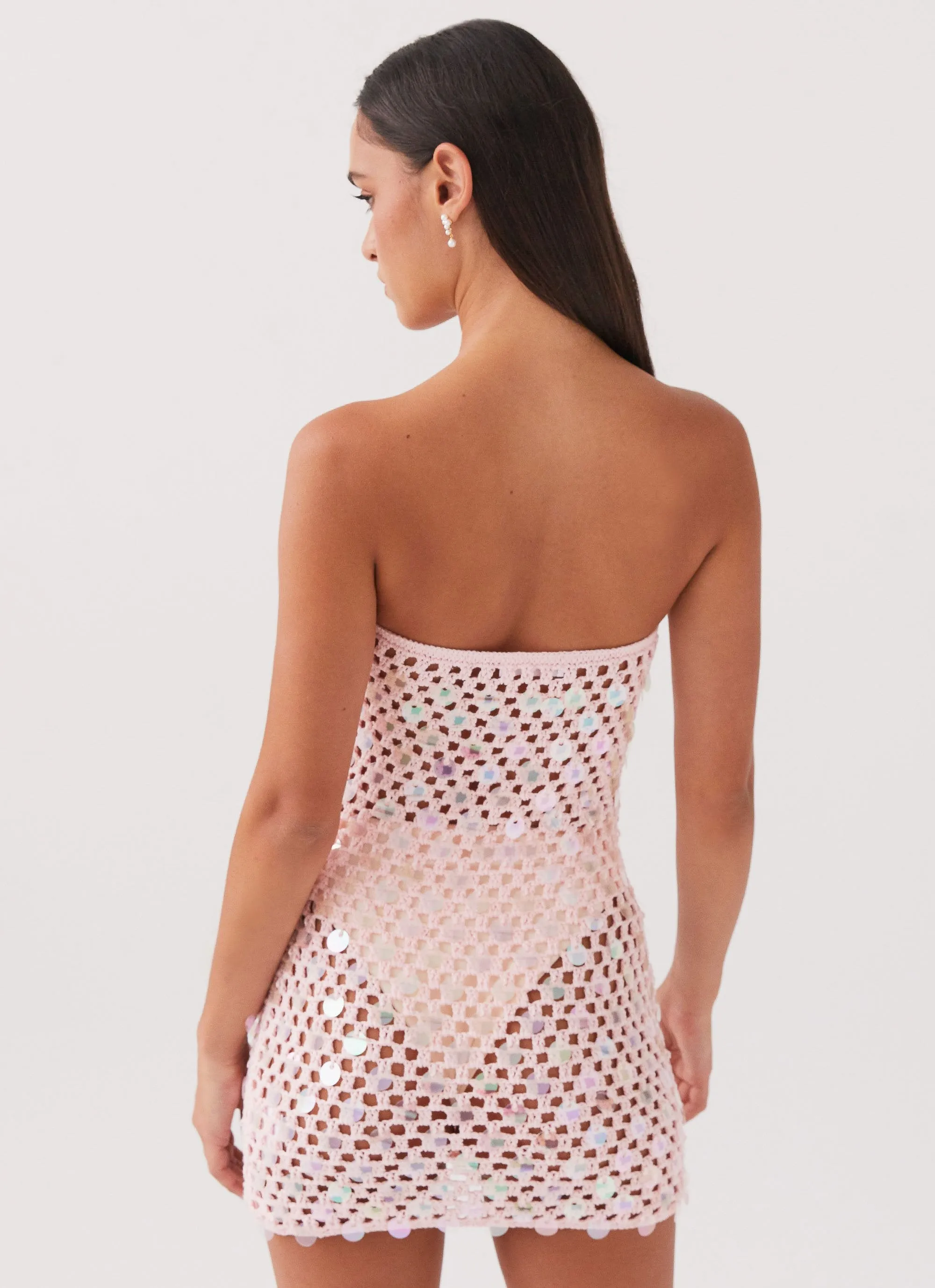 Montana Sequin Crochet Mini Dress - Pink sold by Peppermayo product image thumbnail 3