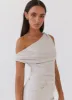 Marissa Linen One Shoulder Top - Oatmeal sold by Peppermayo