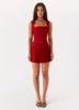 Justina Belted Mini Dress - Red sold by Peppermayo
