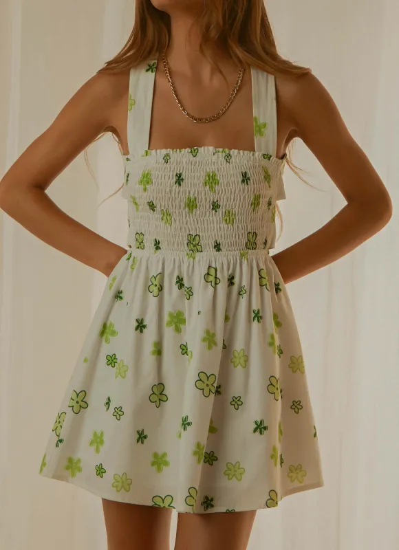 European Towns Linen Mini Dress - Green Wild Poppies sold by Peppermayo