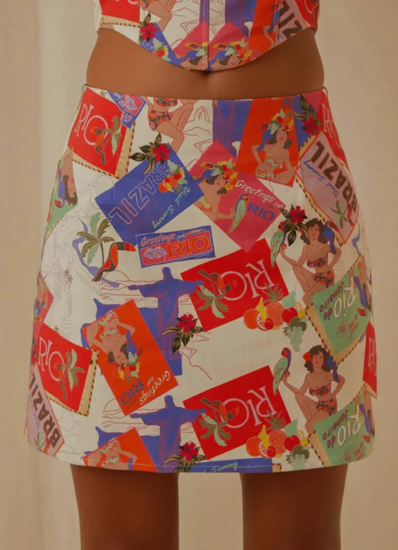Rooftop Drinks Mini Skirt - Stamp Travels sold by Peppermayo