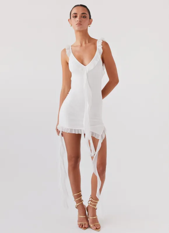 Heaven Knows Frill Mini Dress - White made by Peppermayo