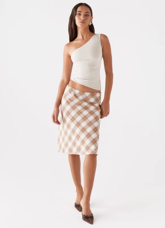 Andie Midi Skirt - Brown/White Plaid sold by Peppermayo