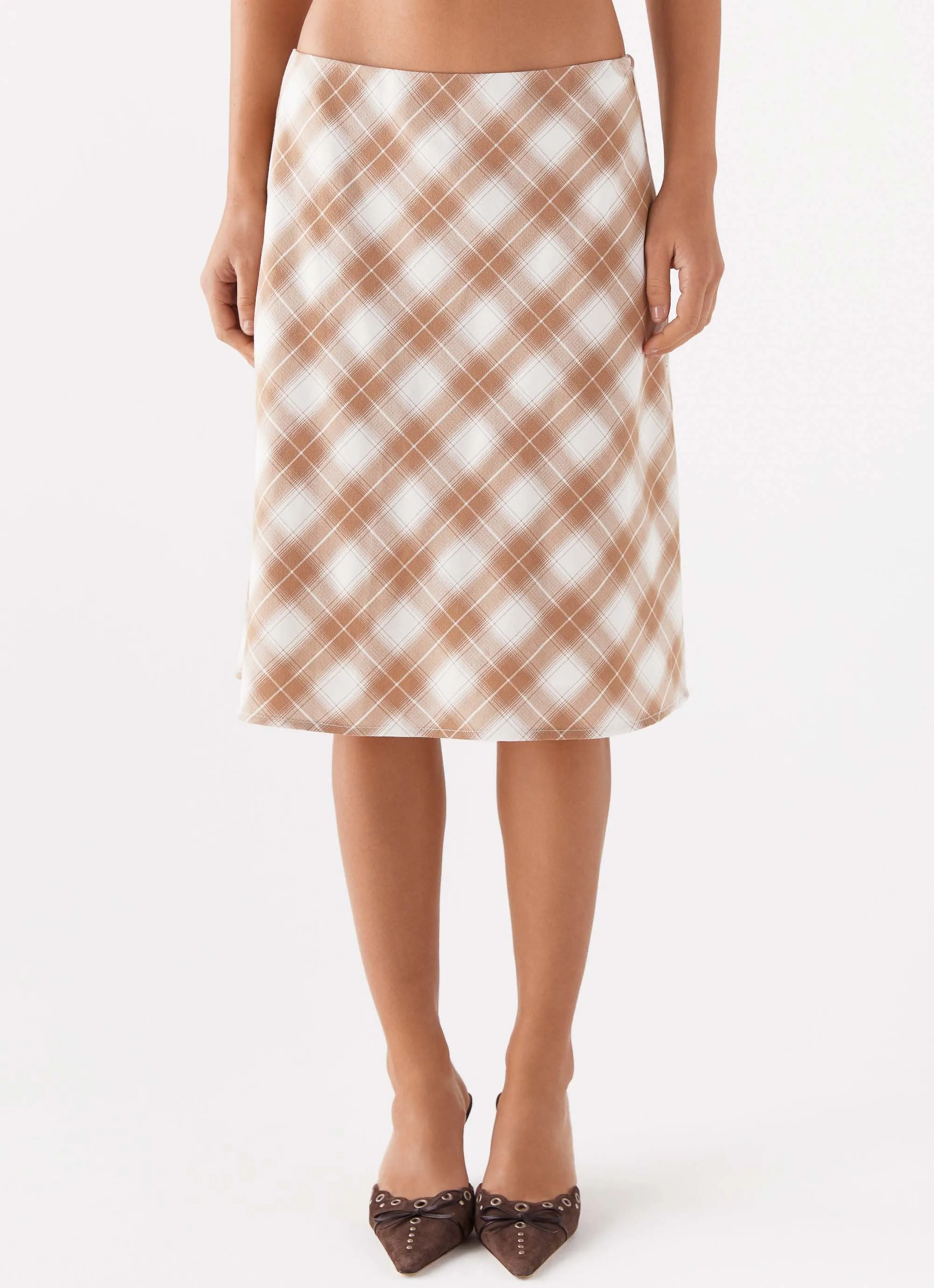 Andie Midi Skirt - Brown/White Plaid sold by Peppermayo product image thumbnail 5