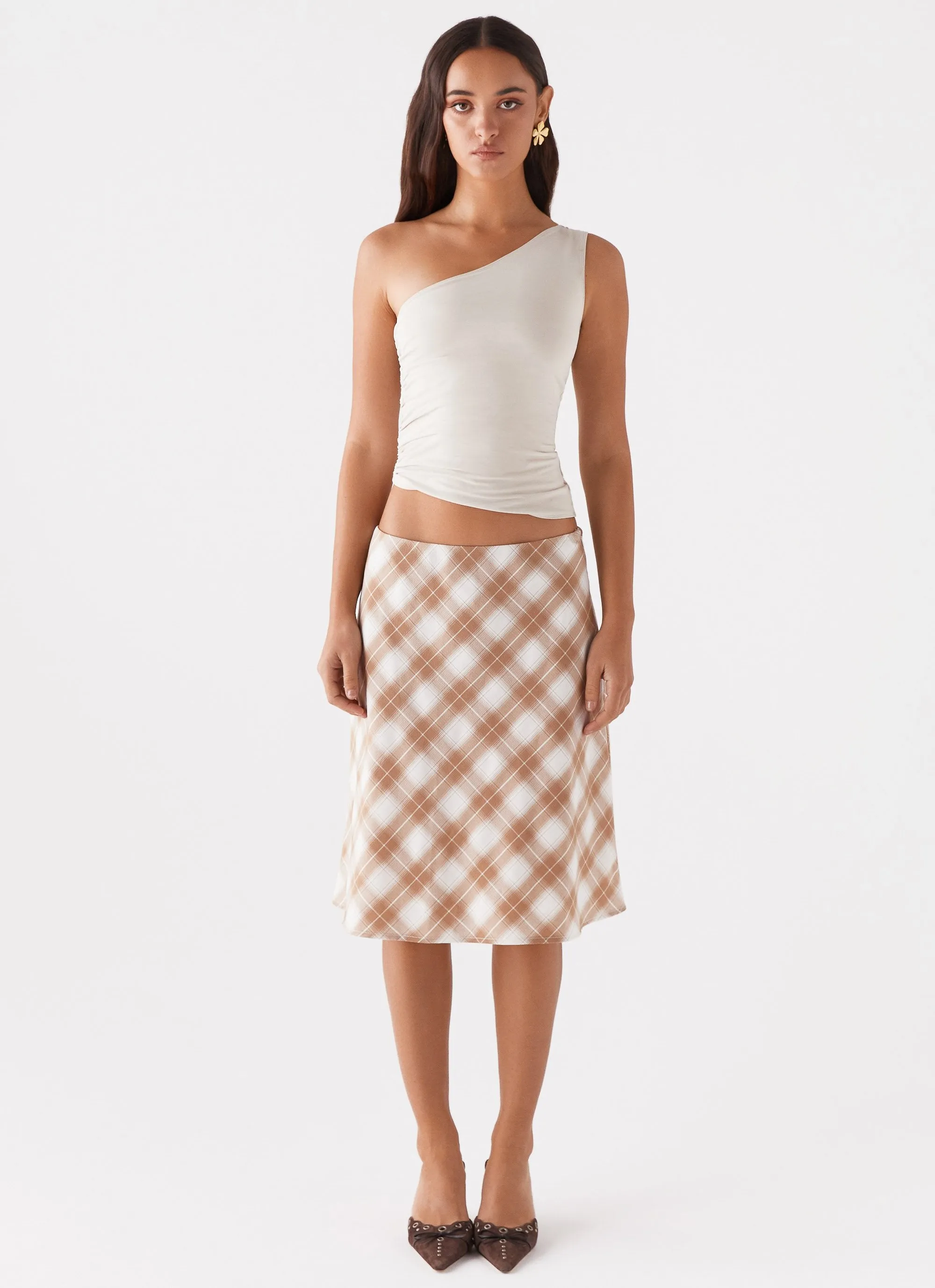 Andie Midi Skirt - Brown/White Plaid sold by Peppermayo product image thumbnail 2