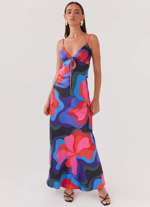 Flora Satin Maxi Dress - Floral Fantasy sold by Peppermayo