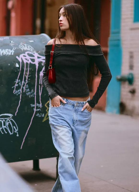 Hayley Long Sleeve Ribbed Top - Charcoal Acid Wash sold by Peppermayo