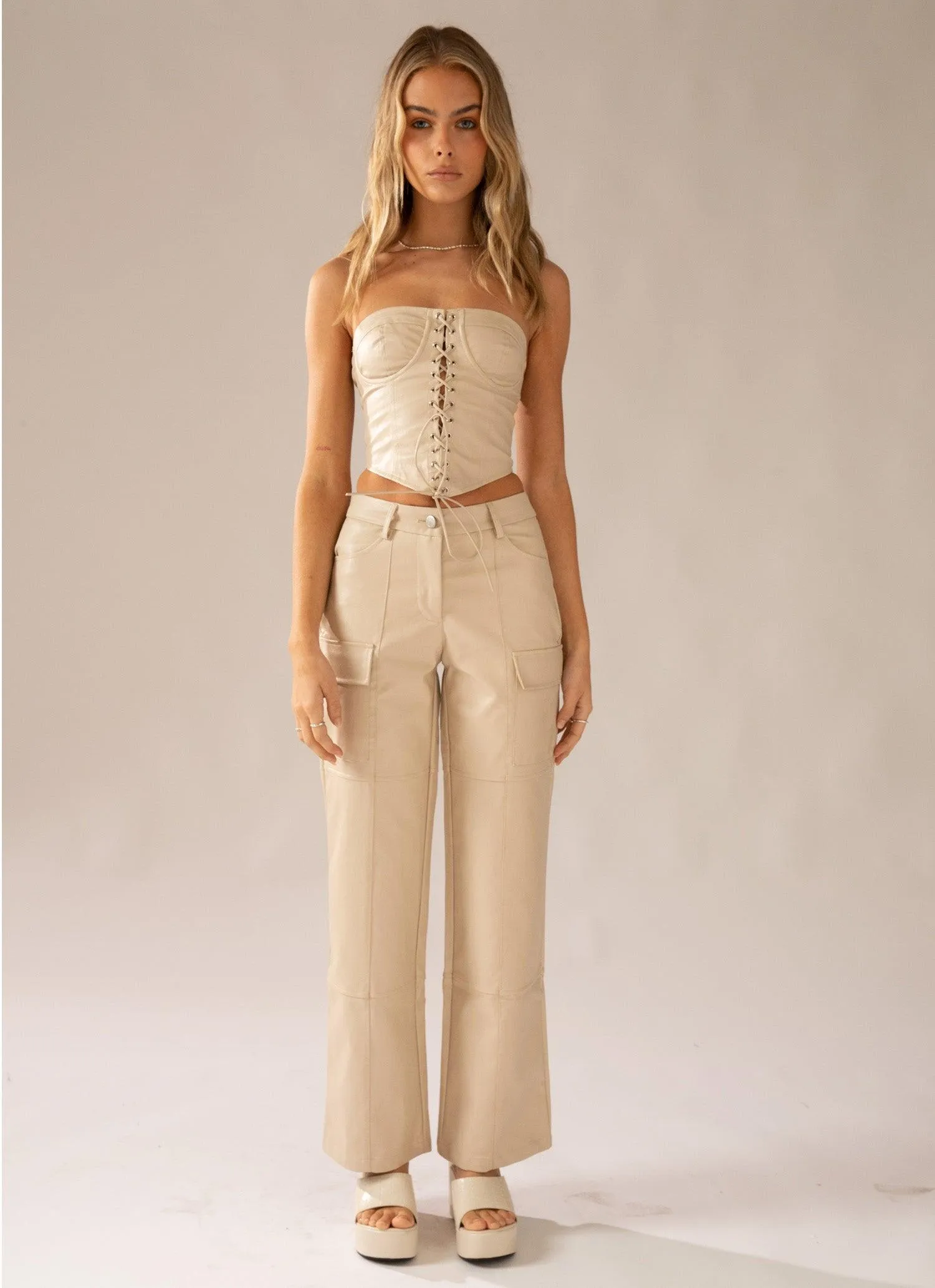 Walk On The Wild Side PU Cargo Pants - Stone sold by Peppermayo product image thumbnail 2