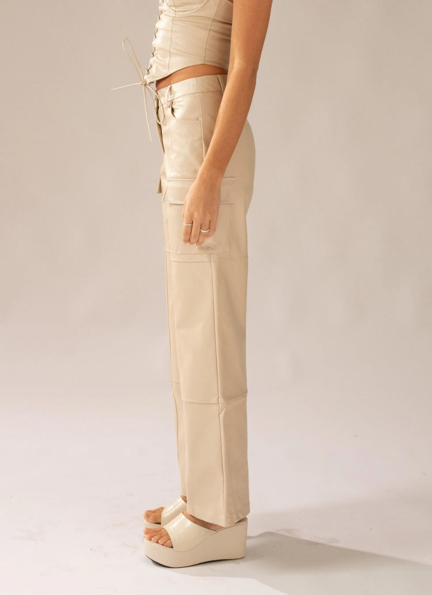 Walk On The Wild Side PU Cargo Pants - Stone sold by Peppermayo product image thumbnail 4