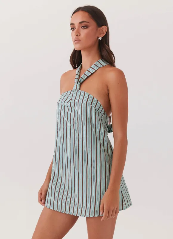 Keira Linen Mini Dress - Coastal Stripe sold by Peppermayo