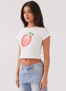 Strawberry Shortcake Graphic Baby Tee - White sold by Peppermayo