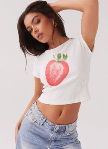 Strawberry Shortcake Graphic Baby Tee - White sold by Peppermayo