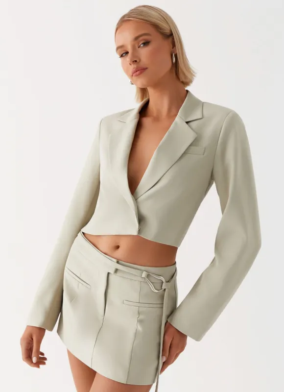 Olea Open Back Cropped Blazer - Sage sold by Peppermayo